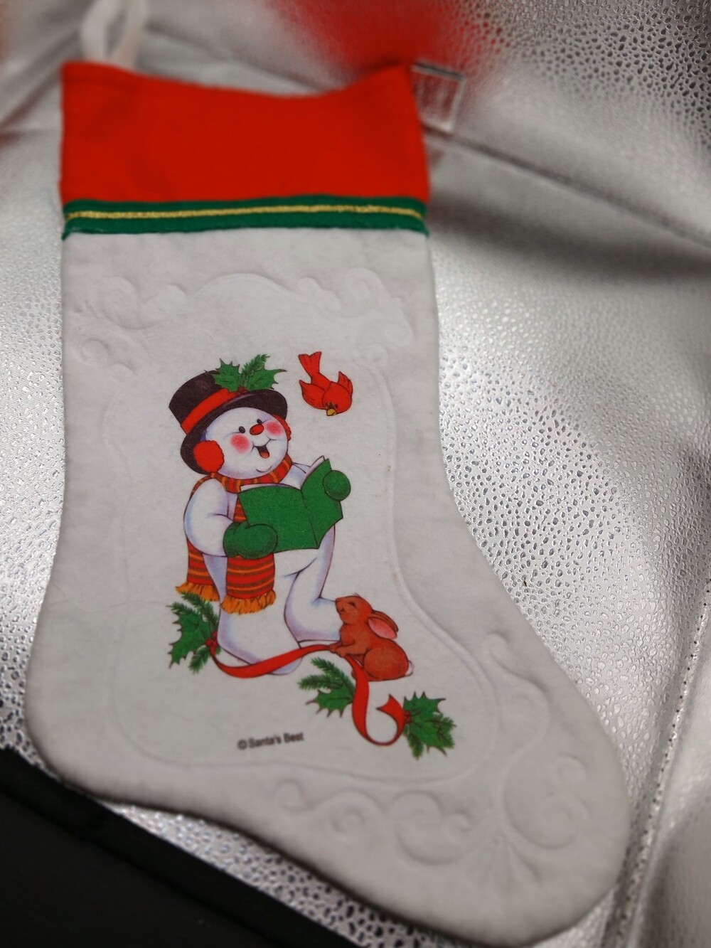 Santa's Best Snowman Christmas Stocking Snowman with Gifts & Animals